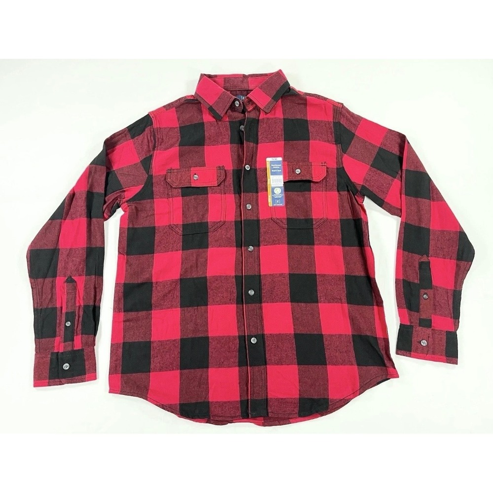 George Mens Flannel Shirt M Medium NWT Red Buffalo Plaid Long Sleeve Button Down